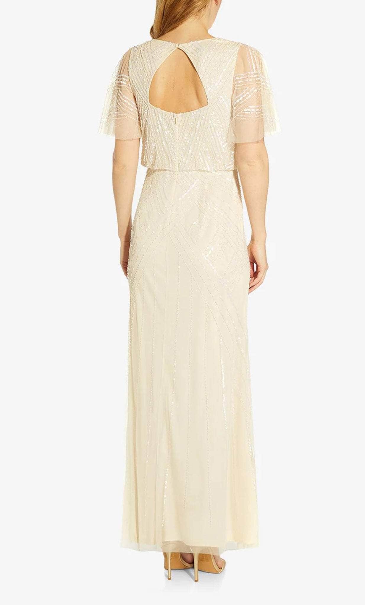 Adrianna Papell Petite Beaded Flutter-Sleeve Gown - ShopStyle
